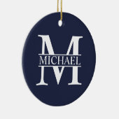 Navy Blue - gepersonaliseerd monogram en naam Keramisch Ornament (Rechts)