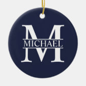 Navy Blue - gepersonaliseerd monogram en naam Keramisch Ornament (Voorkant)