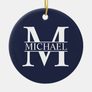 Navy Blue - gepersonaliseerd monogram en naam Keramisch Ornament