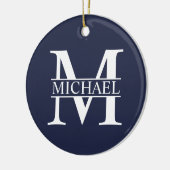 Navy Blue - gepersonaliseerd monogram en naam Keramisch Ornament (Links)
