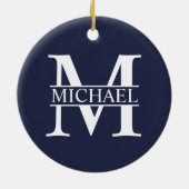 Navy Blue - gepersonaliseerd monogram en naam Keramisch Ornament (Achterkant)