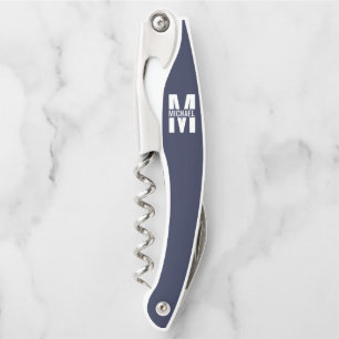 Navy Blue - gepersonaliseerd monogram en naam Kurkentrekker