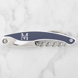 Navy Blue - gepersonaliseerd monogram en naam Kurkentrekker