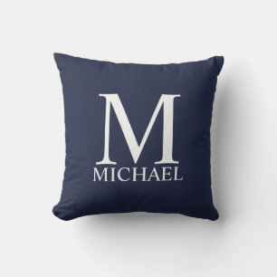 Navy Blue - gepersonaliseerd monogram en naam Kussen