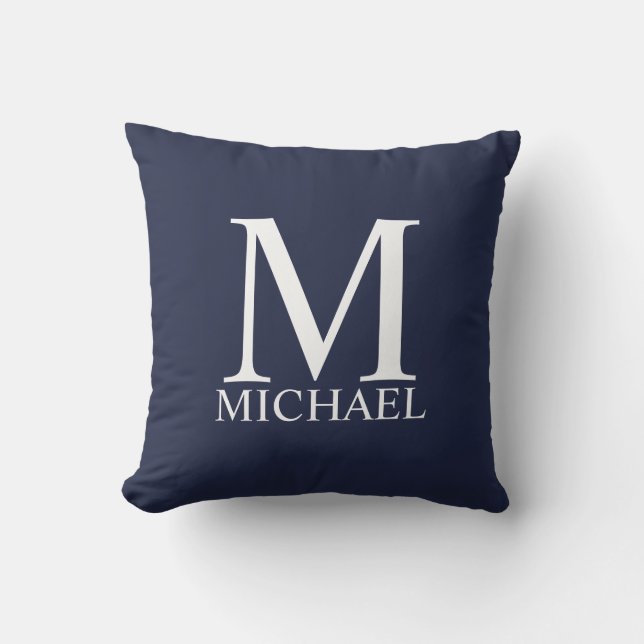 Navy Blue - gepersonaliseerd monogram en naam Kussen (Voorkant)