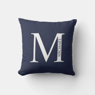 Navy Blue - gepersonaliseerd monogram en naam Kussen