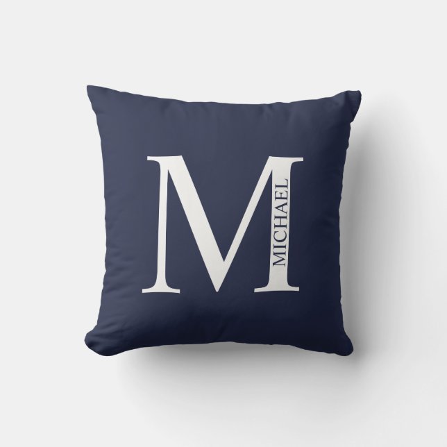 Navy Blue - gepersonaliseerd monogram en naam Kussen (Voorkant)