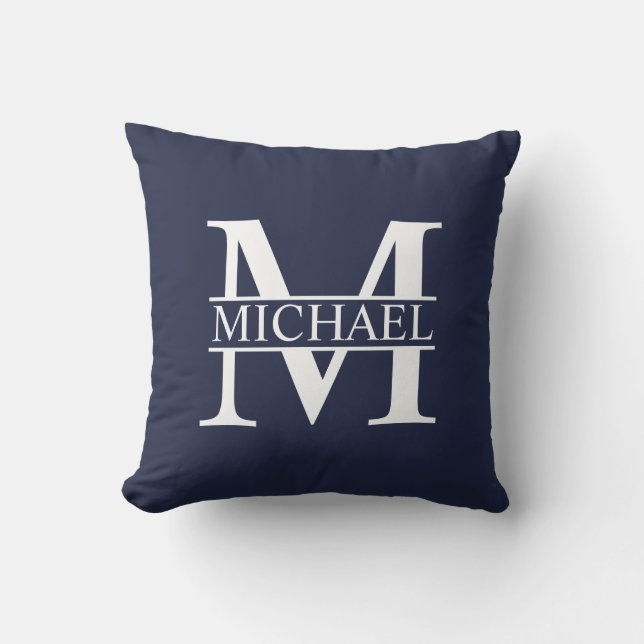 Navy Blue - gepersonaliseerd monogram en naam Kussen (Voorkant)