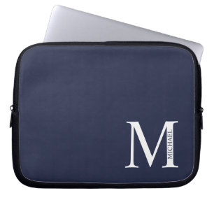 Navy Blue - gepersonaliseerd monogram en naam Laptop Sleeve