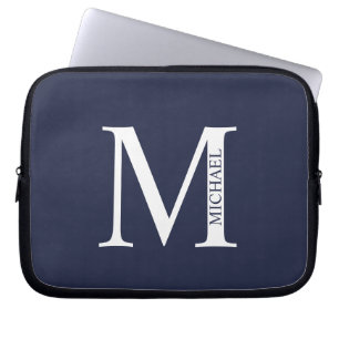 Navy Blue - gepersonaliseerd monogram en naam Laptop Sleeve