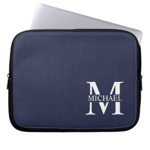 Navy Blue - gepersonaliseerd monogram en naam Laptop Sleeve