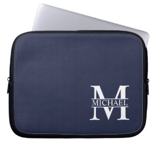 Navy Blue - gepersonaliseerd monogram en naam Laptop Sleeve