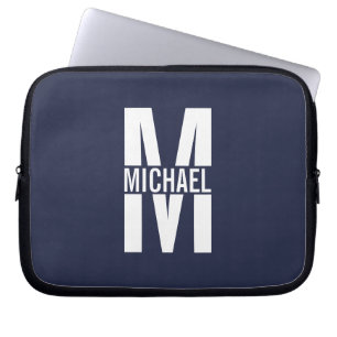 Navy Blue - gepersonaliseerd monogram en naam Laptop Sleeve
