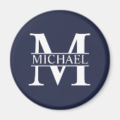 Navy Blue - gepersonaliseerd monogram en naam Magneet (Voorkant)