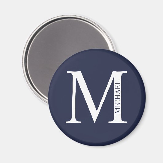Navy Blue - gepersonaliseerd monogram en naam Magneet (Voorkant / Achterkant)