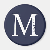 Navy Blue - gepersonaliseerd monogram en naam Magneet (Voorkant)