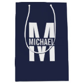 Navy Blue - gepersonaliseerd monogram en naam Medium Cadeauzakje (Voorkant)