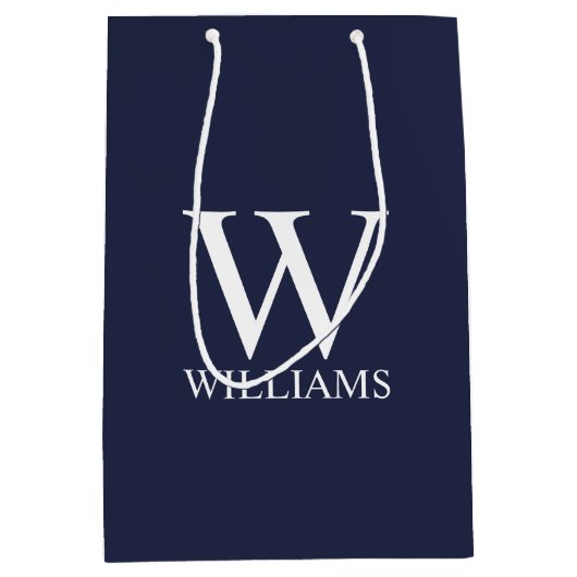 Navy Blue - gepersonaliseerd monogram en naam Medium Cadeauzakje (Voorkant)
