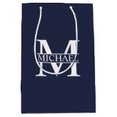 Navy Blue - gepersonaliseerd monogram en naam Medium Cadeauzakje (Voorkant)