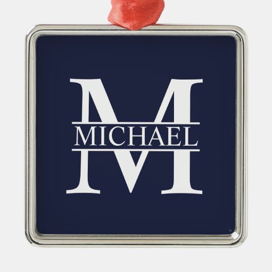 Navy Blue - gepersonaliseerd monogram en naam Metalen Ornament (Voorkant)