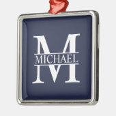 Navy Blue - gepersonaliseerd monogram en naam Metalen Ornament (Links)