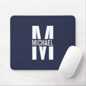 Navy Blue - gepersonaliseerd monogram en naam Muismat (Met muis)