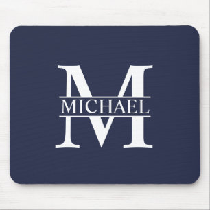 Navy Blue - gepersonaliseerd monogram en naam Muismat