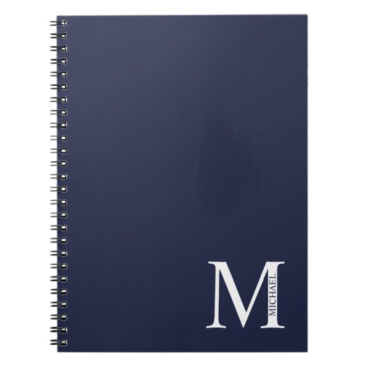 Navy Blue - gepersonaliseerd monogram en naam Notitieboek (Voorkant)