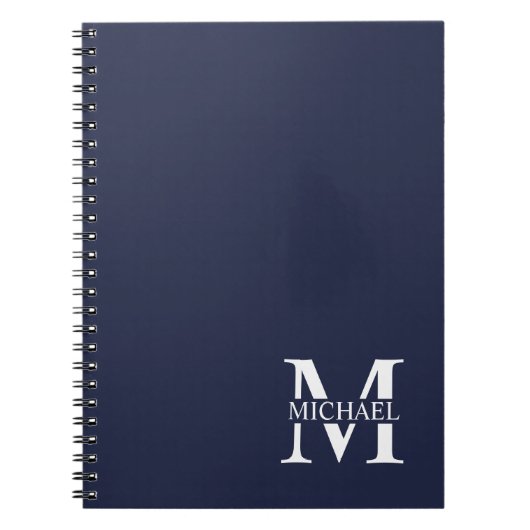 Navy Blue - gepersonaliseerd monogram en naam Notitieboek (Voorkant)