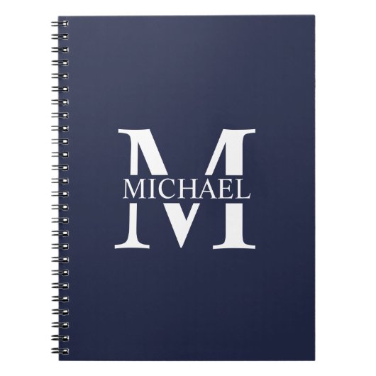 Navy Blue - gepersonaliseerd monogram en naam Notitieboek (Voorkant)