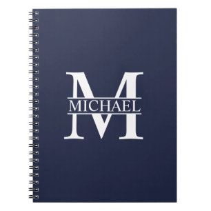 Navy Blue - gepersonaliseerd monogram en naam Notitieboek