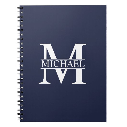 Navy Blue - gepersonaliseerd monogram en naam Notitieboek (Voorkant)