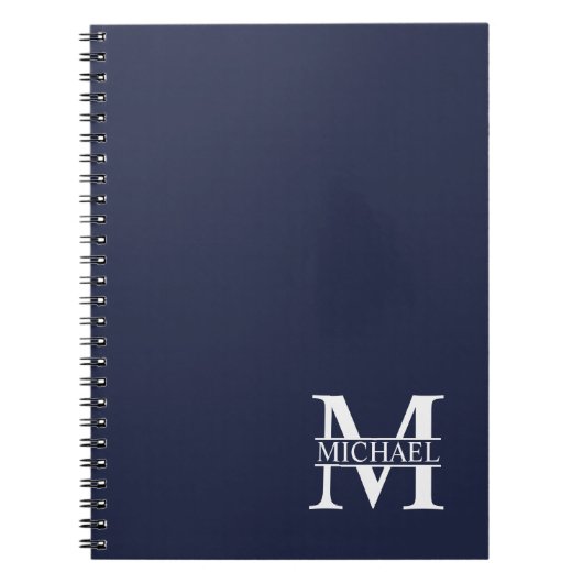 Navy Blue - gepersonaliseerd monogram en naam Notitieboek (Voorkant)