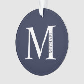 Navy Blue - gepersonaliseerd monogram en naam Ornament (voorkant)
