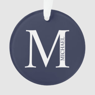 Navy Blue - gepersonaliseerd monogram en naam Ornament