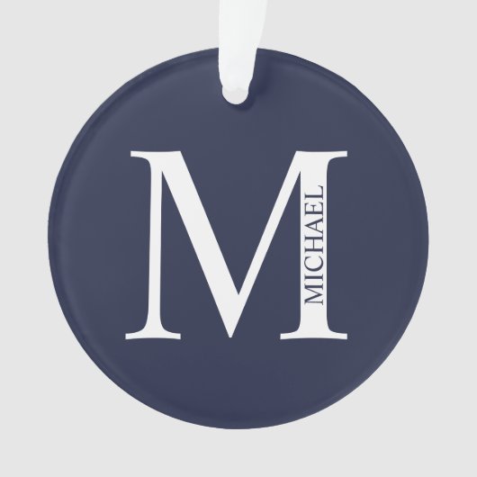 Navy Blue - gepersonaliseerd monogram en naam Ornament (voorkant)