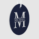 Navy Blue - gepersonaliseerd monogram en naam Ornament (voorkant)