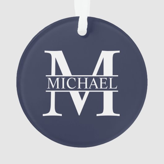 Navy Blue - gepersonaliseerd monogram en naam Ornament (achterkant)