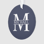 Navy Blue - gepersonaliseerd monogram en naam Ornament (voorkant)