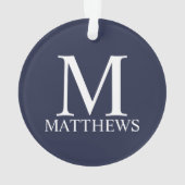 Navy Blue - gepersonaliseerd monogram en naam Ornament (achterkant)
