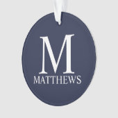 Navy Blue - gepersonaliseerd monogram en naam Ornament (voorkant)