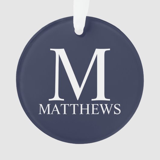 Navy Blue - gepersonaliseerd monogram en naam Ornament (voorkant)