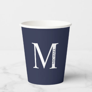 Navy Blue - gepersonaliseerd monogram en naam Papieren Bekers