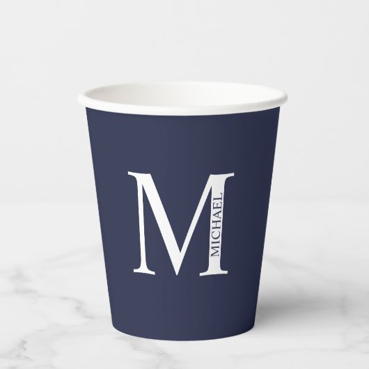 Navy Blue - gepersonaliseerd monogram en naam Papieren Bekers (Voorkant)