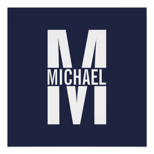 Navy Blue - gepersonaliseerd monogram en naam Perfect Poster (Voorkant)