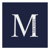 Navy Blue - gepersonaliseerd monogram en naam Perfect Poster (Voorkant)