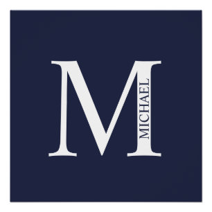 Navy Blue - gepersonaliseerd monogram en naam Perfect Poster