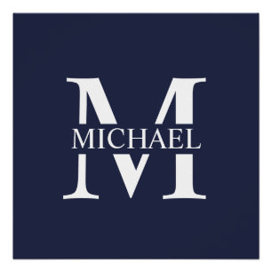 Navy Blue - gepersonaliseerd monogram en naam Perfect Poster