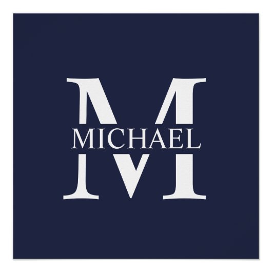Navy Blue - gepersonaliseerd monogram en naam Perfect Poster (Voorkant)