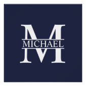 Navy Blue - gepersonaliseerd monogram en naam Perfect Poster (Voorkant)